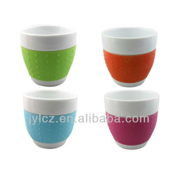 100cc belly shape mug with silicone band, small size, set of 4 in PVC